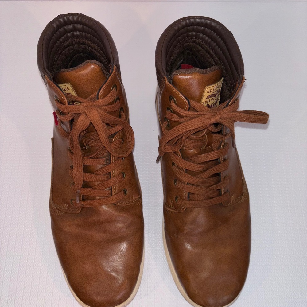 Levis Mens Brown Faux Leather High Top Casual Lace‎ Up Sneakers US 12 - Picture 3 of 7
